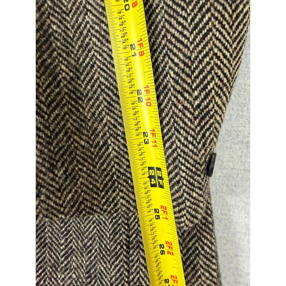 Vintage Bespoke Harris Tweed Herringbone Wool Blazer Sport Coat Brown 42R